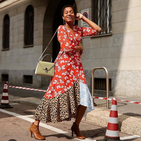 Floral and Leopard Print Wrap Silk Dress - Picture 8 of 8